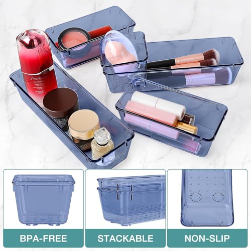 Image of 10 PCS Drawer Organizer Set, 5 Size Bathroom and kitchen organizer Trays | Bathroom and kitchen Drawer cabinet organizer Trays, Clear Storage Bins for Makeup, Jewelry, Utensils and Gadgets