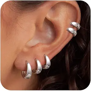 Small Hoop Earrings for Women - Dainty Silver Earring Trendy 925 Silver Plated Hypoallergenic Huggie Hoops Earrings Set for Women No Tarnish Jewelry Gift