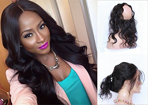 Cupidlovehair Body Wave Raw Indian Virgin Human Hair All Hand Made 360 Full Lace Band Frontal Baby Hair Natural Black Wavy (18inch)