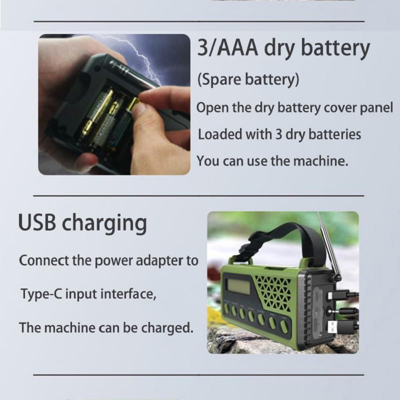 Emergency Radio with Bluetooth 5.0, Solar Hand Crank Portable Weather Radio for Power Outage, AM/FM/Shortwave Battery Operated Radio with Type-C Charger, Flashlight, Reading Lamp, SOS Alarm，8000mAh