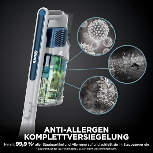 Shark PowerPro Akku-Staubsauger freistehend, bis 50 Min. Laufzeit, kabellos, beutellos, für Tierhaare, Allergiker, Teppich und Hartböden, mit LED-Licht und Knickgelenk-Rohr, Navyblau, IZ380EU