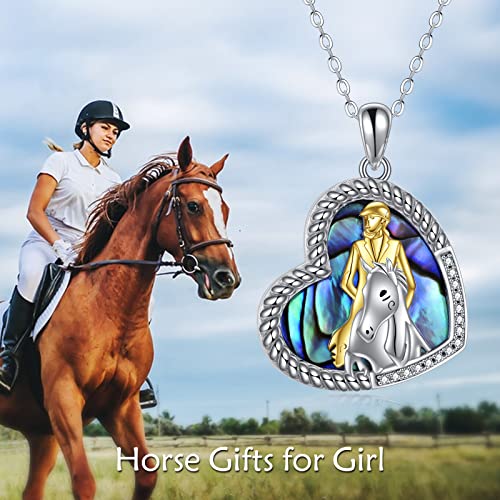 Wteniy Horse Necklace 925 Sterling Silver Lucky Horse Jewelry Abalone Shell Heart Pendant Necklace Girl With Horse Gifts For Women Mother Girl Daughter Birthday #TOP4
