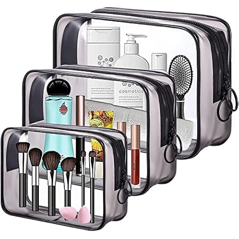Clear Toiletry Bag Travel, FITDON 3PCS Waterproof Wash Bag Portable Makeup Bag with Zipper Shaving Bag Gym Shower Bathroom Bag for Men Women, Black Cover