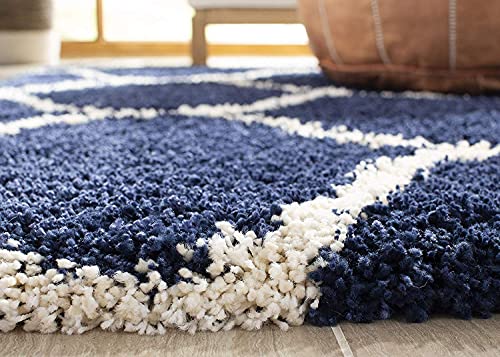 Image of Urban Modern Decor Features 3x5 Feet Modern Soft Shaggy Carpet Thick, Fluffy & 2 inch Pile Shag Rug for Your Kids Room, Bedroom & Livingroom(3x5 feet, Blue & Ivory)