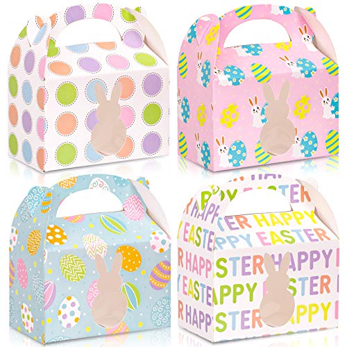Whaline 12pcs Easter Treat Boxes Happy Easter Gift Box Bunny Eggs Easter Basket Containers Hollowing Rabbit Shape Candy Goody Cookie Holder With Handle for Kids School Classroom Party Favor decor