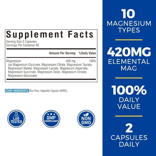 Image of Vitalibre 10 in 1 Magnesium Complex, 420mg Elemental Magnesium,180 Capsules