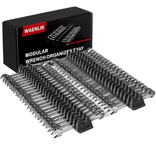 WAENLIR 48PCS Magnetic Modular Wrench Organizer Set-Tool Drawer Storage Rack with Metric&SAE Labels Wrench Holder with Magnet Perfect Tool Gift for Men father boyfriend DIYers & Mechanics (Black)