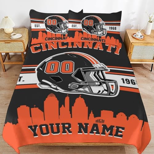 Midkepf Custom Cincinnati Comforter Cover Set Personalized Name and Number Bedding Set Custom 3 Piece Full Size Bedding Set for Men Husband Boyfriend Teenage Boys