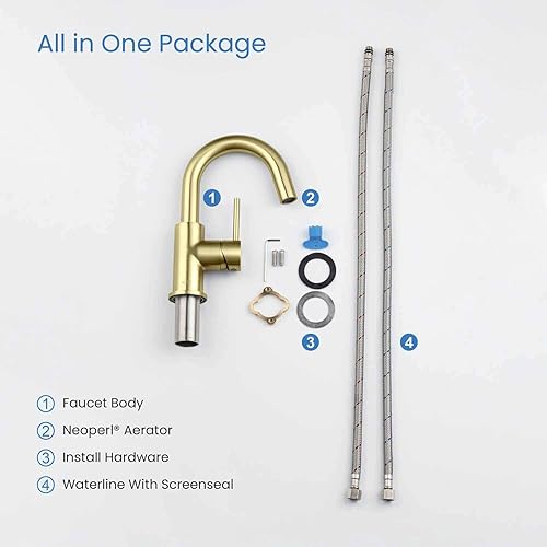 Miniatura 8 de KIBI Grifo de lavabo de baño de una sola manija con drenaje desplegable, boquilla de arco alto, construcción de latón macizo, cartucho de cerámica