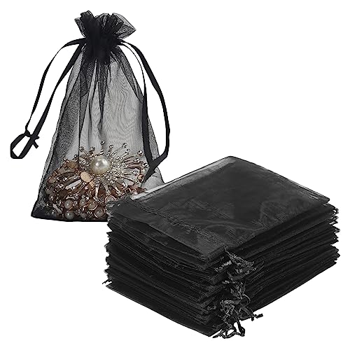 Image of HRX Package 100pcs Black Organza Gift Bags 4 x 6 inches Wedding Christmas Favors Jewelry Pouches