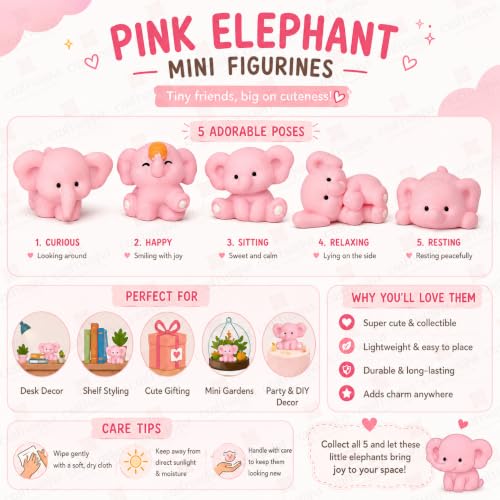 Image of CraftVatika Miniature Showpiece Birthday Gift for Girls Kids, Elephant Showpiece Set of 5 for Home Decor Items, Car Dashboard Items, Table Decoration Items, Valentine Day Gift for Girlfriend
