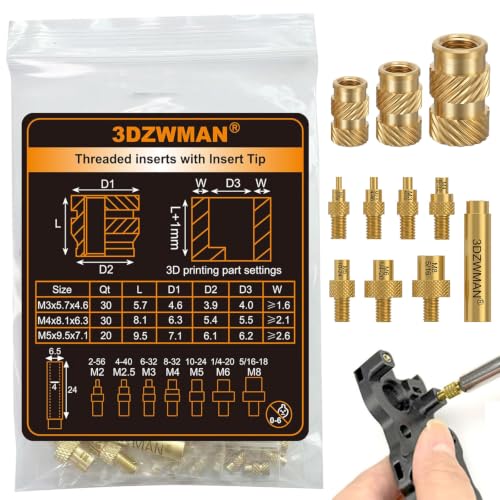Threaded Inserts with M2-M8 Heat Set Insert Tools,Brass Metric Knurled Nuts for 3D Printing Components and Plastic Parts (M3x5.7x4.6-30PCS M4x8.1x6.3-30PCS M5x9.5x7.1-20PCS)