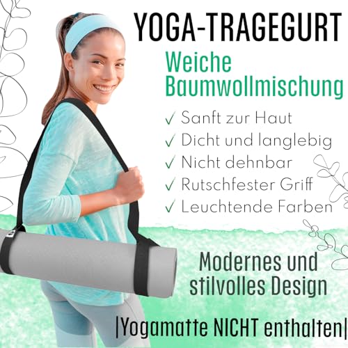 TECEUM Premium Yogamatte Tragegurt – Extra Weich & Dick aus Baumwolle – Hautfreundlich & Rutschfest – Verstellbarer Mattenhalter Yoga Mat Strap für Alle Matten – Schwarz [Matte nicht enthalten]