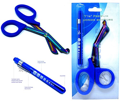 Heavy Duty Reusable Penlight + Fluoride Coated Nurse Doctor Medical Paramedic Trauma Shears Scissors 7.25