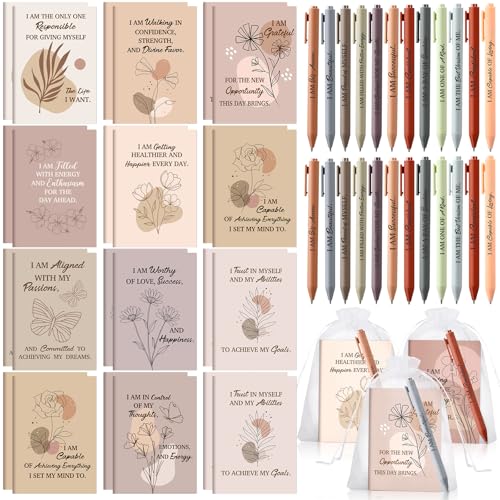 Image of Mooliwe 72 Pcs Positive Affirmation Gift Set Gratitude Notebooks with Pens Small Bags Motivational Encouragement Notepads Daily Affirmations Journal for Women Stress Relief Self Care (Elegant)