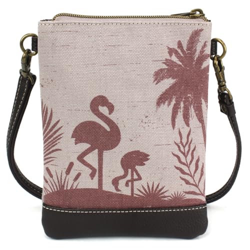 CHALA Double Pocket Xbody Women RFID Protected Canvas Crossody Purse with Adjustable Strap - Flamingo Group - gray2