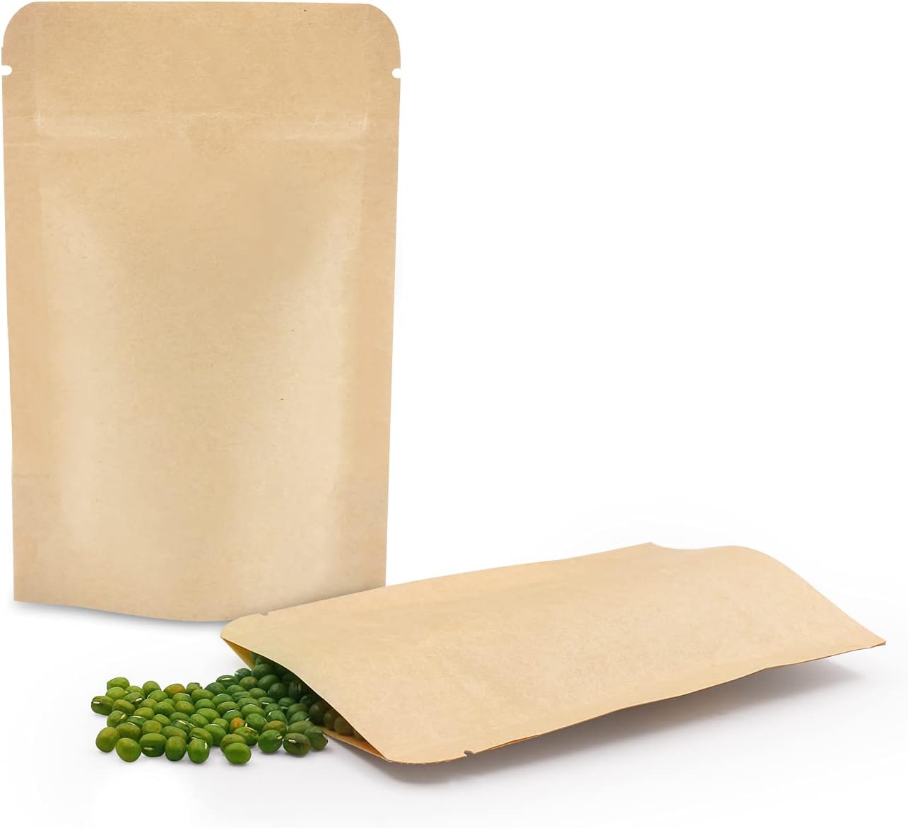 SumDirect Kraft Stand Up Pouches - 50 Pack 13x18cm Zipper Food Storage Reusable Bags with Heat-Sealable for Home or Business (Brown)