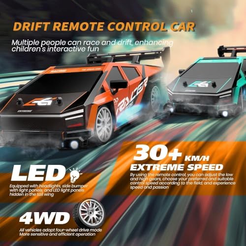 Image of Teesla Remote ControlledCar Drift, 1:24 RC Drift Car, 25 km /h, 4WD, 2.4 GHz Remote Controlled Racing Car, with LED Lights, Racing Toy, Birthday Gifts for Children from 8 Years