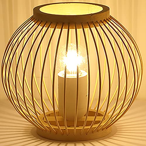 GRWGLE Retro handgemachte Laterne Rattan Lampe Wicker Bambus Lampenschirm, Nachttischlampen für Wohnzimmer Schlafzimmer Home Decor E27,18x16CM Cover