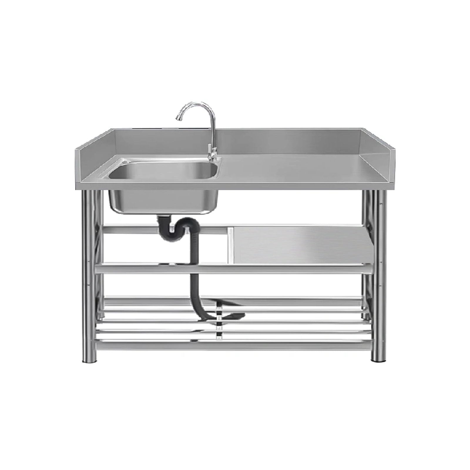 SDdPulse Lavello in acciaio commerciale con rubinetto caldo e freddo in piedi ciotola singola per garage lavanderia all'aperto ristorante postazione di lavoro interna 110 x 50 x 80 cm sinistra, C-110