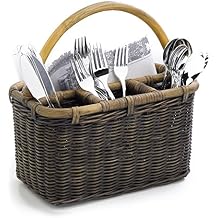 The Basket Lady Wicker Utensil Caddy, One Size, Antique Walnut Brown