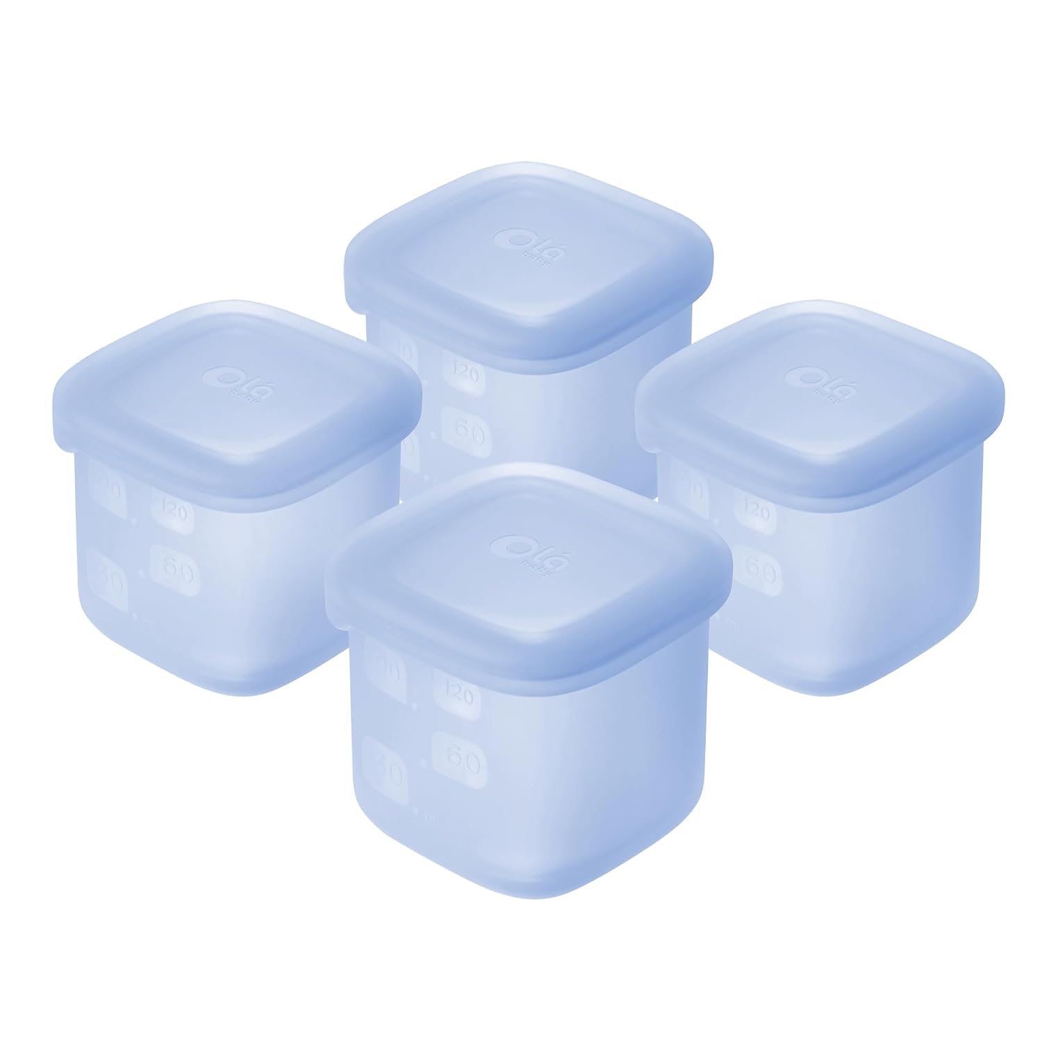 Olababy Training Spoon Set (Kiwi/Blueberry) + Olababy Clear Sense Silicone Storage Containers 4pk (Blueberry, 4 oz)