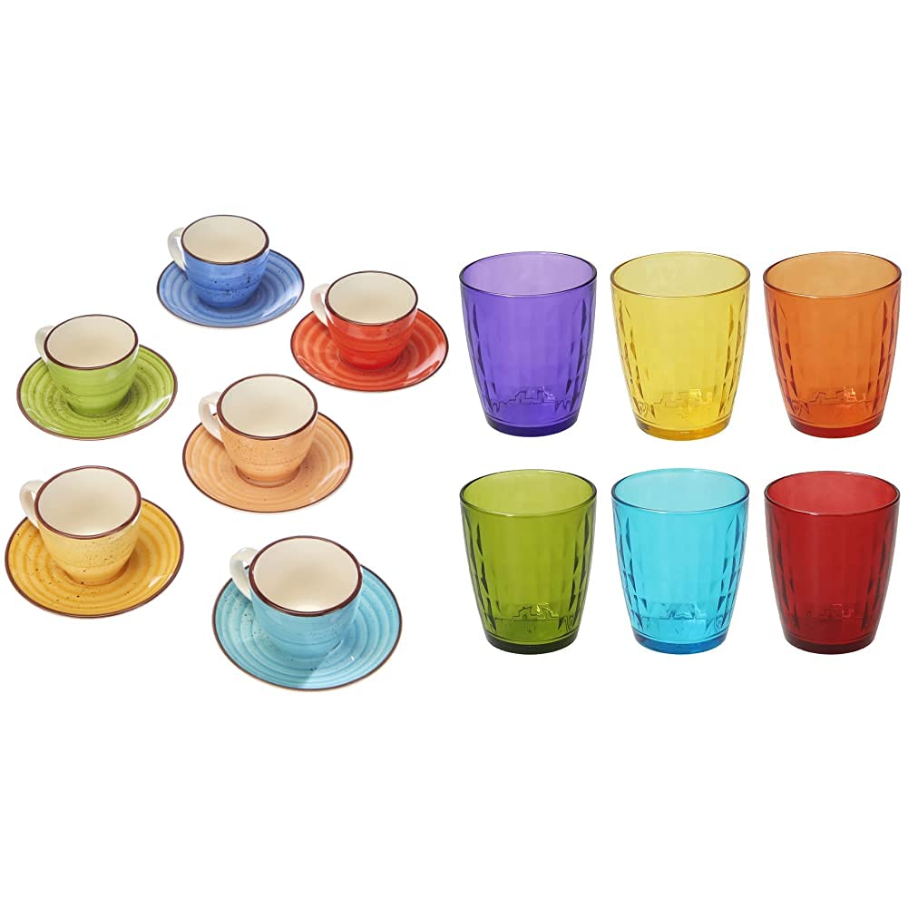 Set 6 Tazze Caffè Tognana Art & Pepper Con Piattini - Stoneware Colorato E Bicchieri Tulip - Foto 4