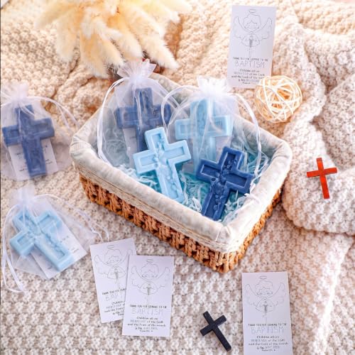 Image of 50 Pack Cross Scented Soap Baptism Favors with Cards Bags Guest Gifts,Blue | Cross Scented Soap Favors with Card and Bag, Ideal Baptism Gift for Boy and Girl, Christening Favor, Baby Shower Party Decor