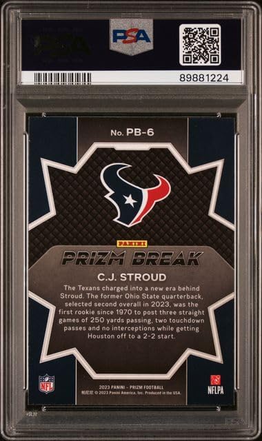 CJ Stroud 2023 Prizm Break Rookie Card #PB6, PSA 10 (Cert #89881224) Gem Mint, Authenticated Graded Football Card