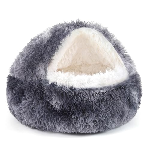 Image of NOYAL Hooded Donut Bed, Calming Cave for Cats & Small Dogs | Adjustable hood opening,Cat & Dog universal,Perfect for burrowers