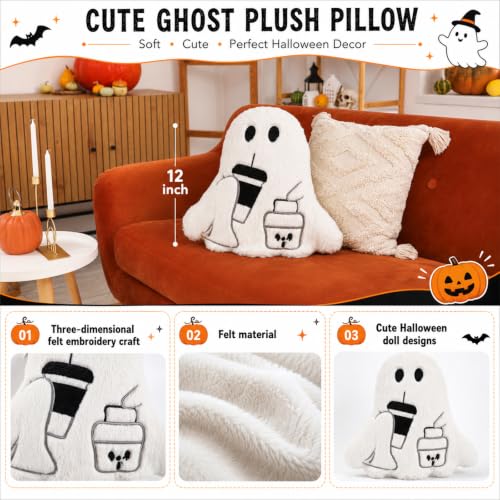 Image of Konohan 2 Pcs Halloween Ghost Throw Pillows Cushions Soft Stuffed Ghost Shaped Throw Pillows for Halloween Party Home Sofa Bed Office Couch Living Room