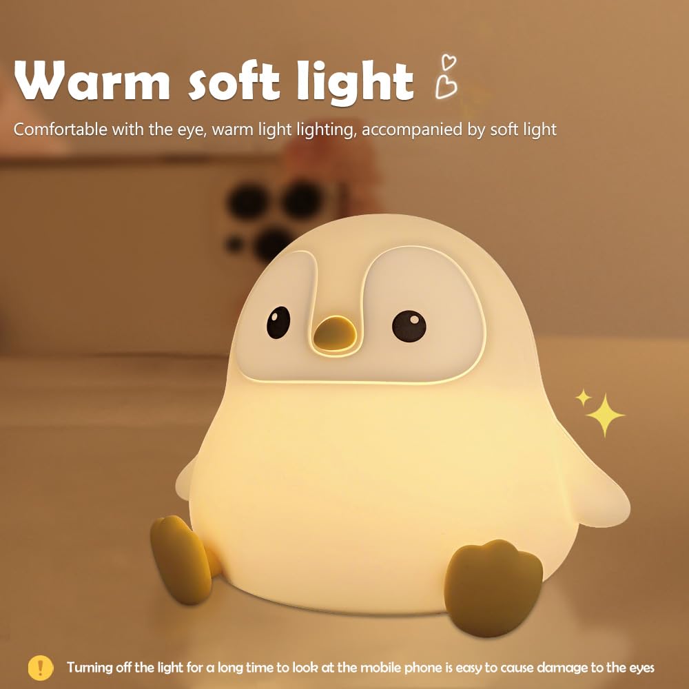 Silikon-Nachtlicht mit Cartoon-Pinguin-Motiv, wiederaufladbar, Timing, Dimmen, Kinderzimmer, Schlaf, Nachtlampe für Babyzimmer, Dekoration