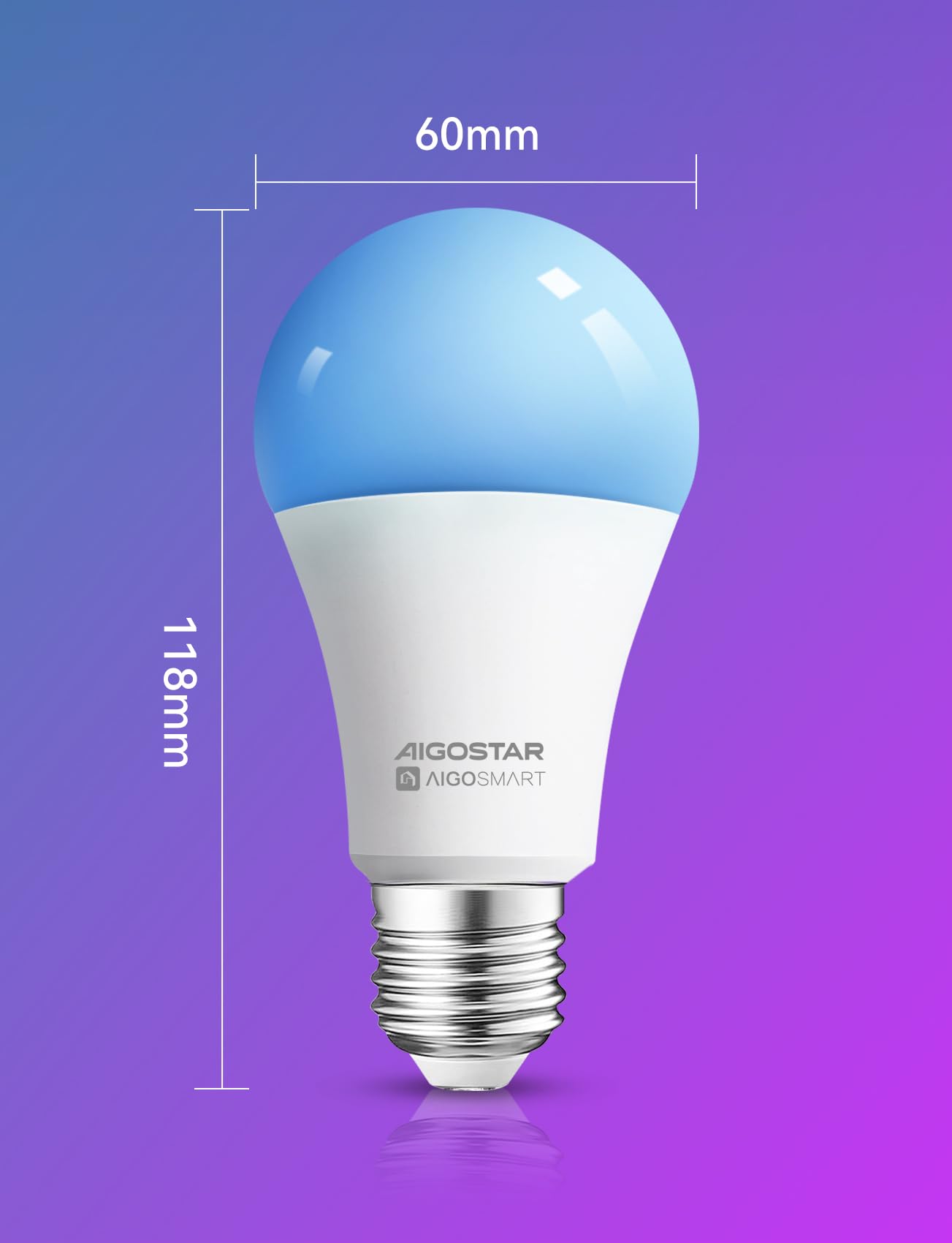 Aigostar Bombilla Inteligente E27 WiFi LED RGB 9W 806LM Regulable (2700K-6500K), Compatible con Alexa y Google Home, Sincronización con Música, Conexión Rápida, 6 Uds