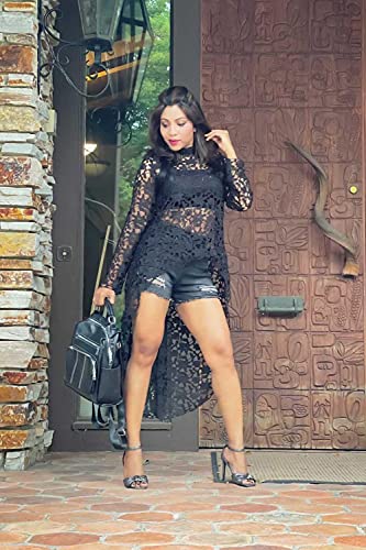 Prettygarden Women's Long Sleeve Round Neck High Low Asymmetrical Irregular Hem Casual Tops Blouse Shirt Dress (Black,X-Large) #TOP2