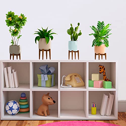 Maydahui Creative Green Pot Plants Leaves Wall Decals 3D Succulent Cactus Plants Wall Sticker (32 X 19 Inch) Peel & Stick Removable Tropical Potted Plants Vinyl Decal Bonsai Art Mural Decor For Living Room Bedroom Kitchen Home #TOP5