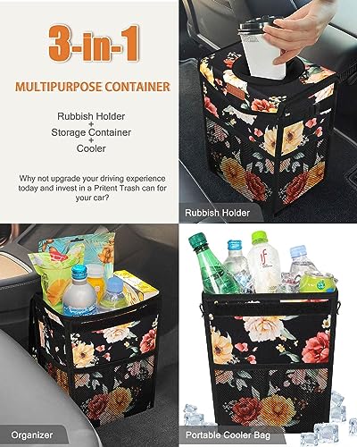 Image of Pritent Car Trash Can with Lid Leakproof Car Garbage Bag Vehicle Trash Bin | Hanging Automotive Garbage Can,Multipurpose Car Accessories for Women Men Interior Car Storage Organizer(2 Gal,Rose)