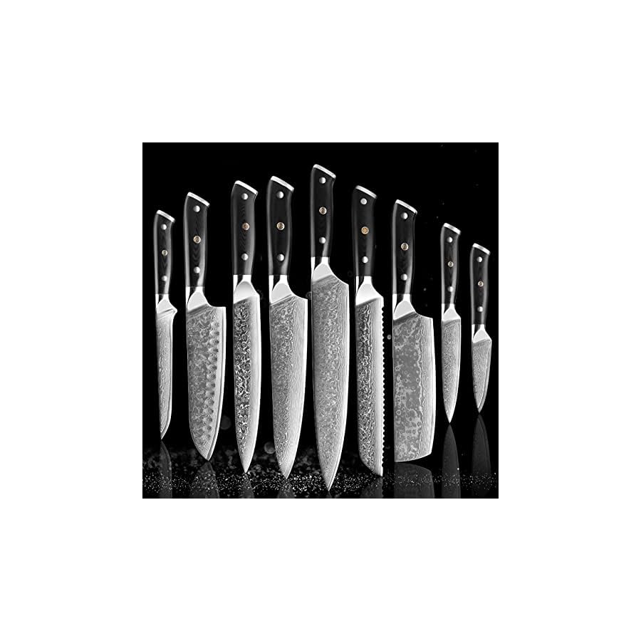 Knife Set, 9PCS Damascus knives Set G10 Handle VG10 core 67 layers Damascus steel Chef Santoku Knife Cleaver Paring Bread Knife Kitchen Knife Set (Color : 9PCS)