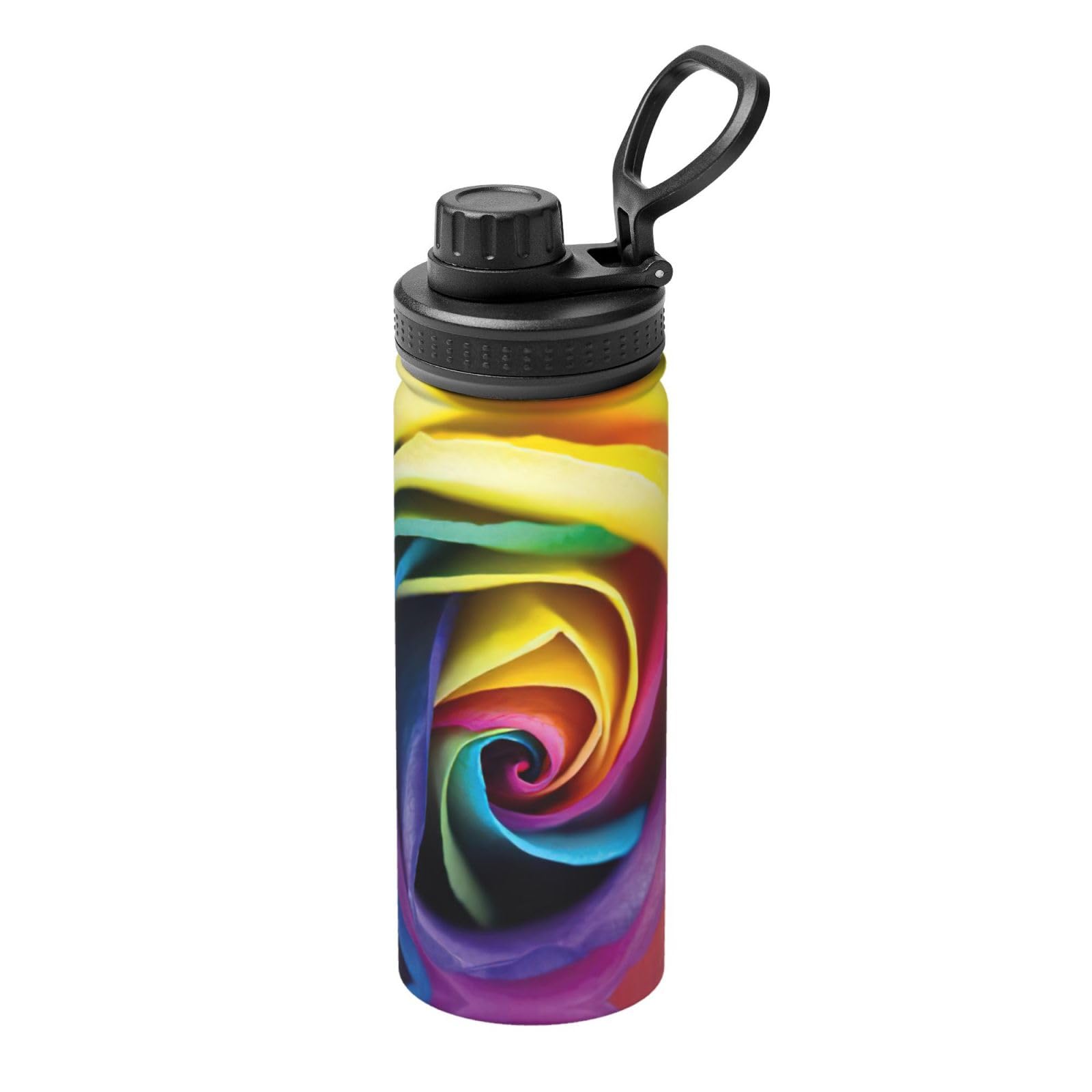 Kfjghhl Insulated Stainless Rainbow Rose Flower Steel Water Bottle For Sport Gym Travel Leak Camping Hiking Hydration