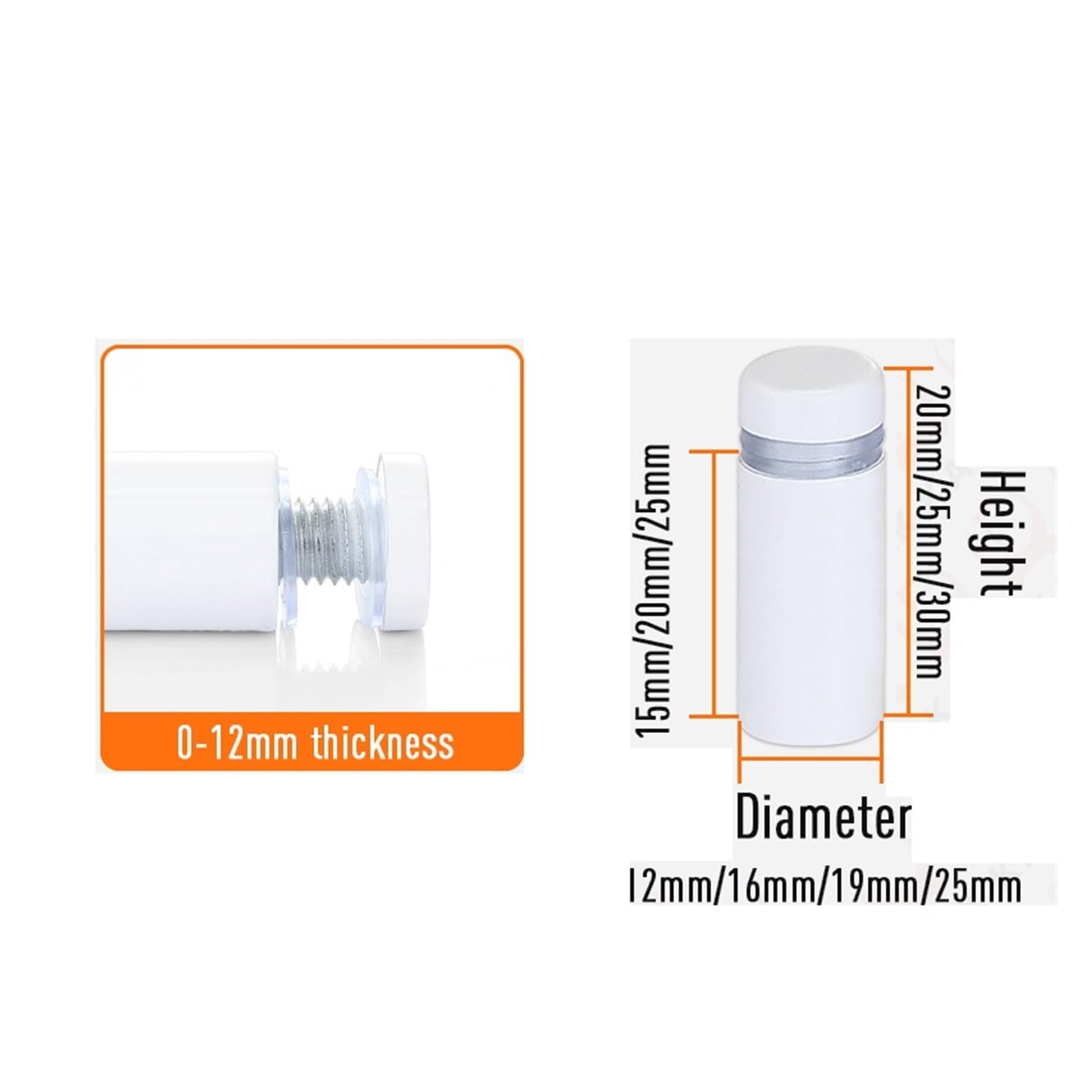 20 szt. śrub dystansowych ze stali nierdzewnej do znaków reklamowych(White,19x20mm)