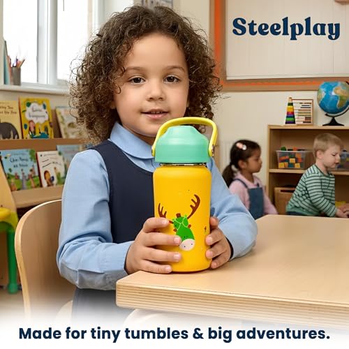 Image of rabitat Steel Play 3.0 Water Bottle for School Kids 450ml, 1+1 Year Brand Warranty | Steel Water Bottle | Steel Bottles | BPA-Free Leak-Proof, Flip-Lock Sipper, EasyCarry Handle Coolest Kid Ever