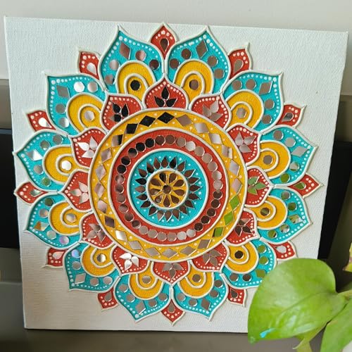Image of HobbyNest DIY Lippan Art Kit - Mandala Design | 3 Pre-Outlined Canvas Boards | Complete Mud Mirror Craft Kit | Hobby Kit for Beginners | Wall Decor | Gift (Mandala Set)
