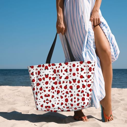 Ladybug Print Large Capacity Beach Travel Bag Spacious And Durable Tote For Beach, Travel, And More!4