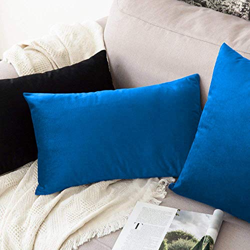 Image of Khooti Velvet Cushion Cover Pack of 1-18 inch x 28 inch / 46 x 71 cm - Bondi Blue - Soft Pillow Covers Cushion Case for Sofa Bedroom Livingroom Chair Car, Cushion Cover