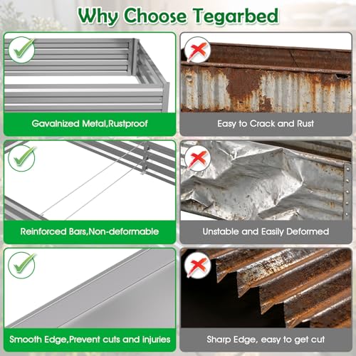 Image of 8x4x1FT Galvanized Raised Garden Bed, Metal Planter,Silver,2 Packs | Thick Galvanized Steel, Easy Assembly,Outdoor Patio,Open Bottom,Smooth Surface,Planter Kit for Vegetables, Herbs, Flowers