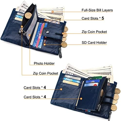 REETEE Mens Wallet RFID Blocking Men's Genuine Leather Wallet and Zipper Coin Pocket Bifold Purse with Chain 16 Credit Card Holder Genuine Leather Gents Wallets Slim Purse (Navy Blue)