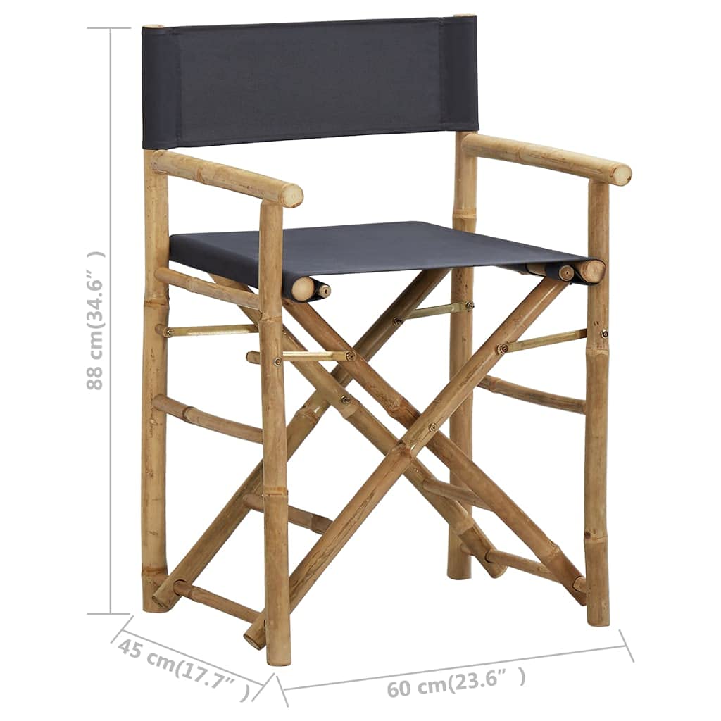 Klappbare Regiestühle 2 STK Dunkelgrau Bambus und Stoff Gartenstuhl Balkonstuhl Terrassenstuhl klappbar platzsparend bequem mit Armlehnen für Outdoor Camping Strand Relax