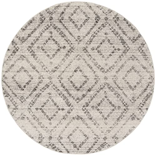 SAFAVIEH Adirondack Collection Area Rug - 10' Round, Light Grey & Grey, Modern Diamond Distressed Design, Non-Shedding & Easy Care, Ideal for High Traffic Areas in Living Room, Bedroom (ADR131C)
