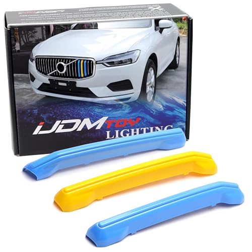 iJDMTOY Exact Fit Sweden Flag Color Grille Decoration Insert Trims Compatible With Volvo 2018-2021 Pre-LCI XC60 Vertical Front Grill (Color: Blue/Yellow/Blue)