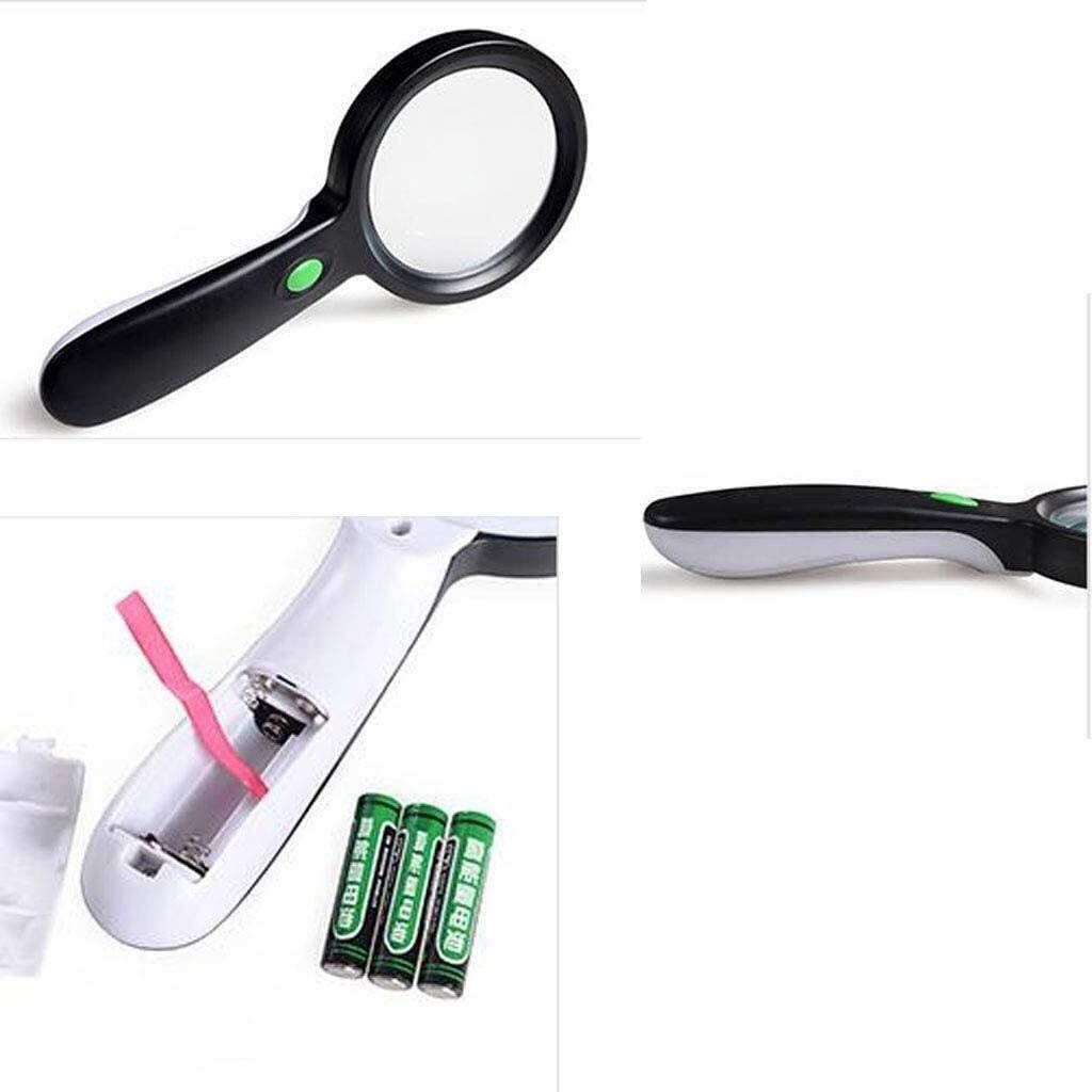 Lupa portátil con Mango Antideslizante, Lupa con 12 LED de bajo Consumo, Cristal HD antiarañazos, Lente óptica Grande para Leer periódicos, Ideal para Personas Mayores y Estudiante
