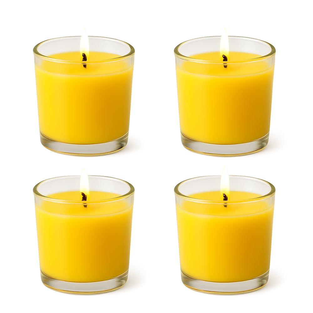 ZINNIAUK 4 x Citronella Glass Candles - 25H Burn Time Keep Flies Away | Mosquito & Insect Repellent Citronella Candle for Outdoor Use with Long-Lasting Burn